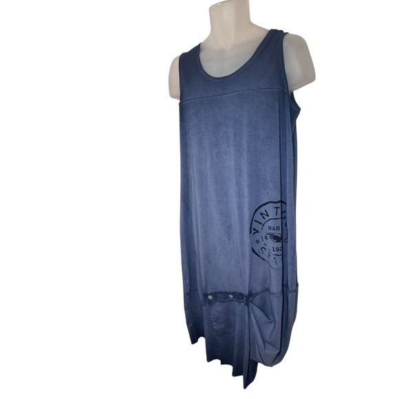 Luukaa Blue Sleeveless Asymmetrical Cocoon Dress Jersey Artsy Lagenlook S/M - Picture 3 of 10